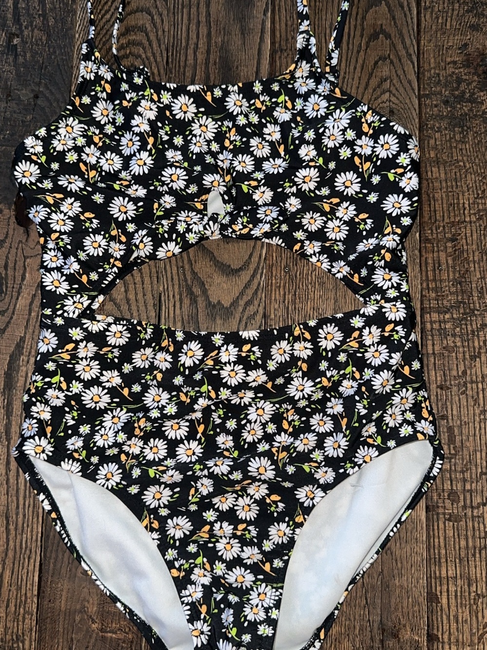 Black Daisy Cutout One-Piece Swimsuit